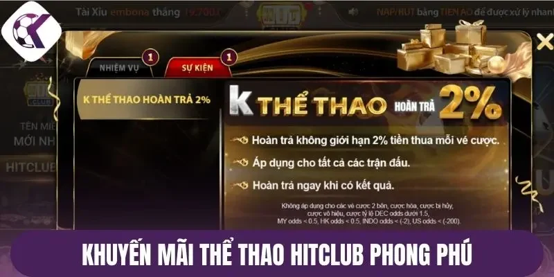Khuyến mãi thể thao Hitclub phong phú